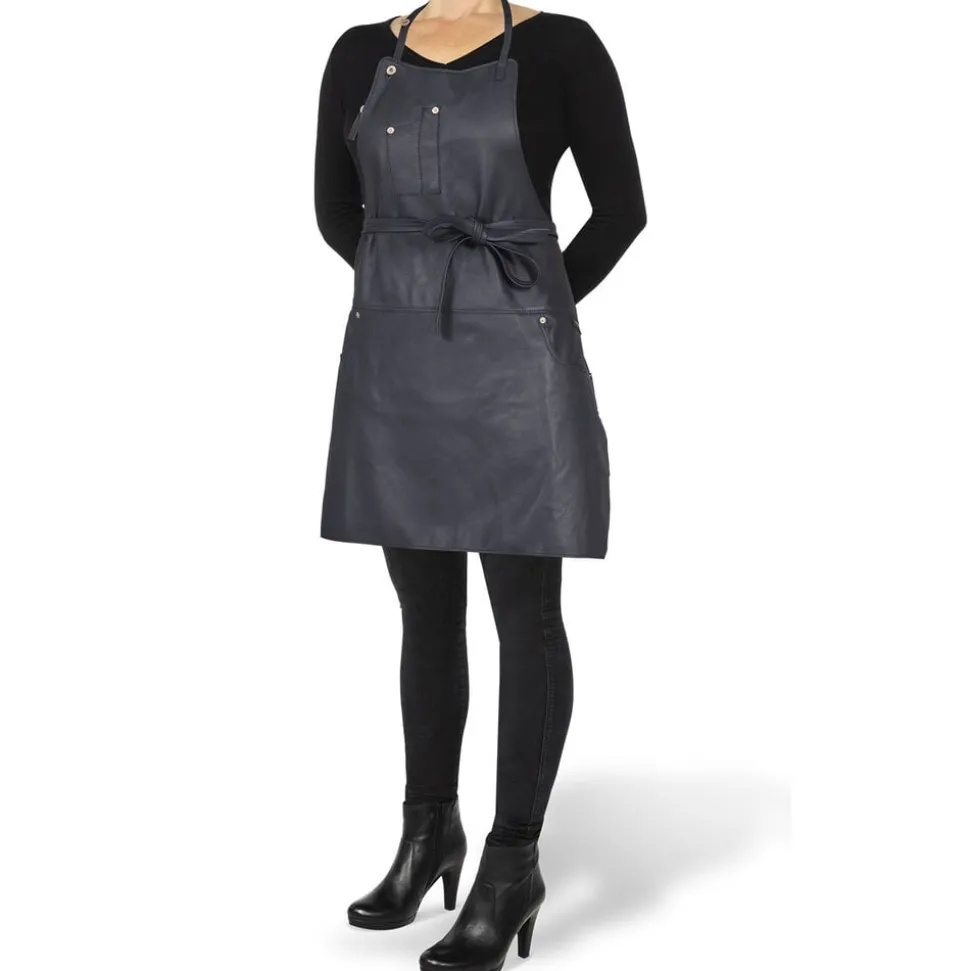 Five Pockets Apron, Slim Fit, Full Grain Leather Black