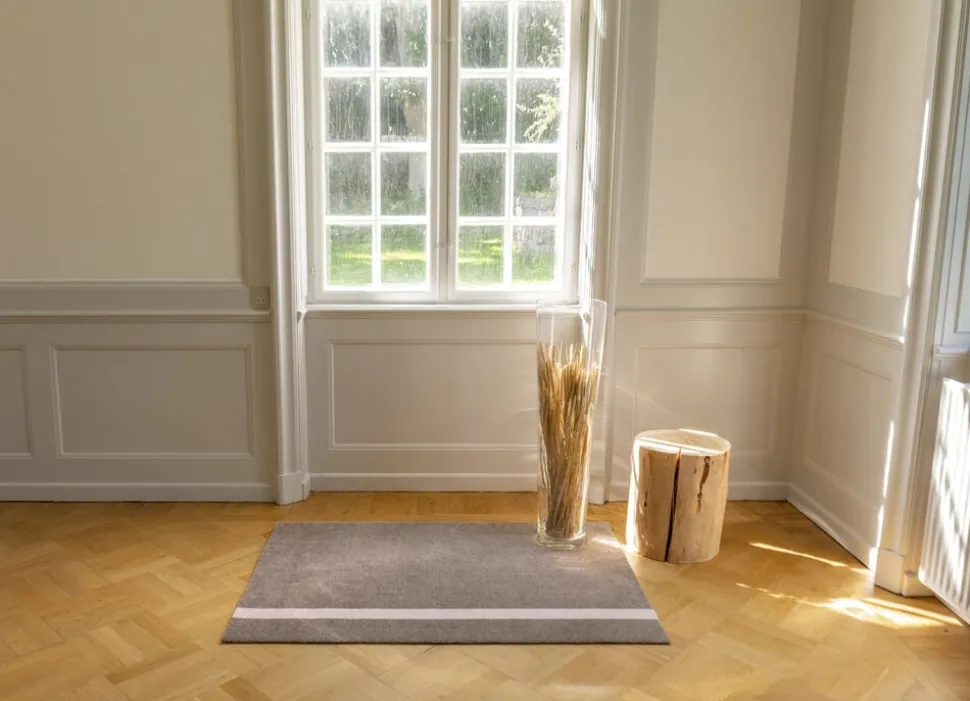 Løber, 130x90 cm, stripe vertical sand/dusty rosa