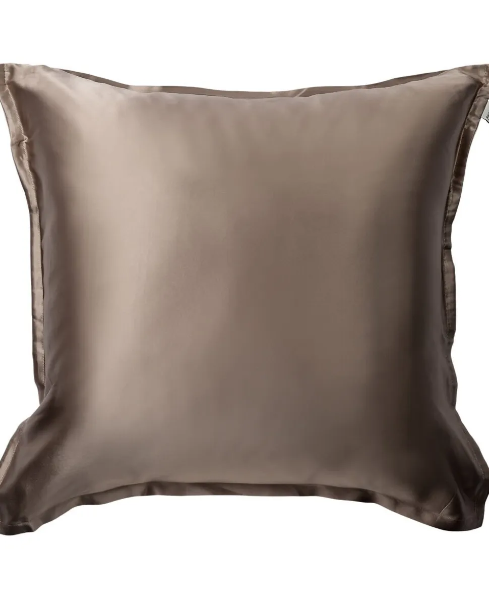 Silke pudebetræk med lynlås, 100 % morbærsilke, 60x63 cm, mørk beige