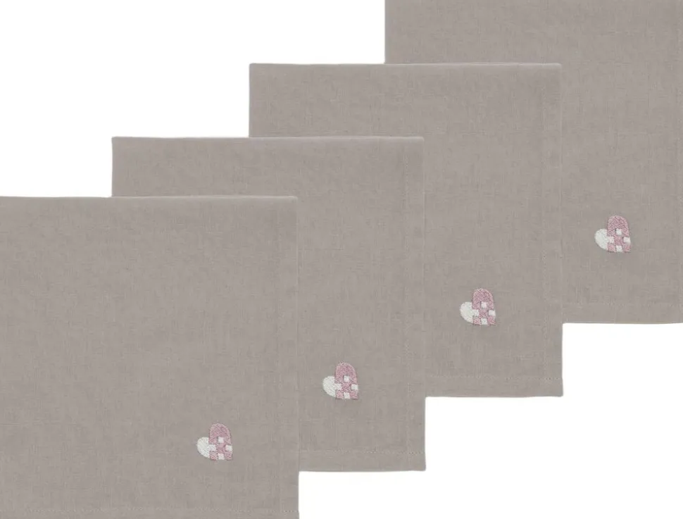 Stofservietter Christmas Hearts Embroidery 4 stk. Rose