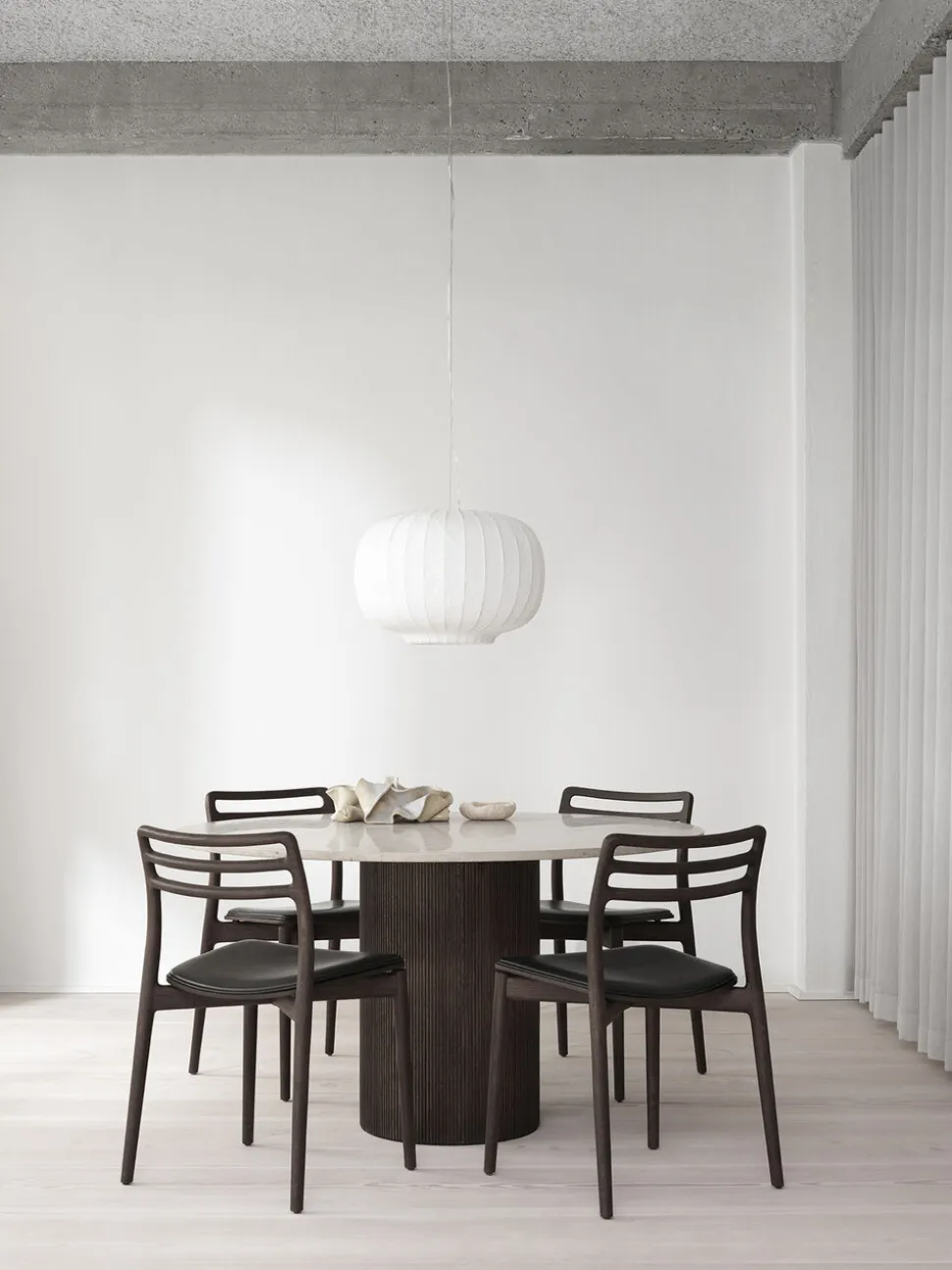 Vipp494 Cabin round Ø130 L. Beige marble, Dark oak